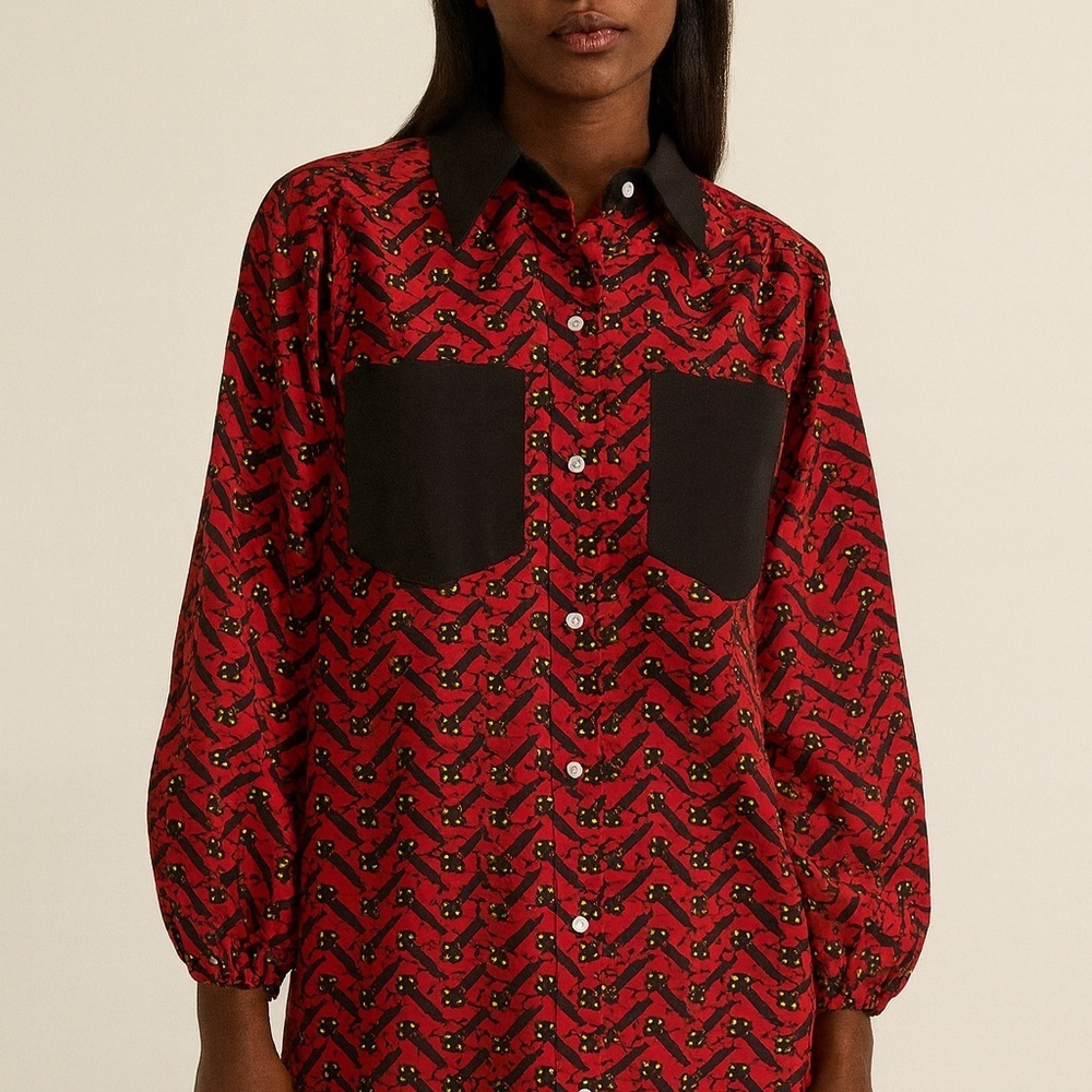 Red and Black Patterned Blouse